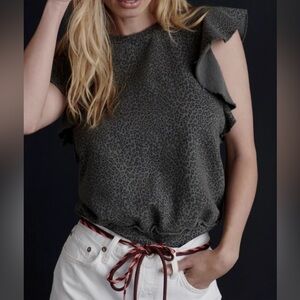 ANTHROPOLOGIE T.LA ANIMAL PRINT SLEEVELESS RUFFLE SWEATSHIRT TOP